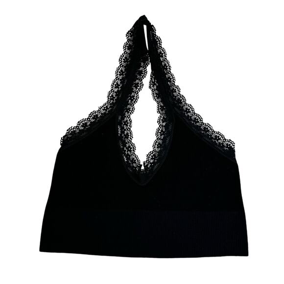 Out From Under UA M/L Harley Black Ribbed Lace Trim Halter Bra Bralette - Picture 4 of 10